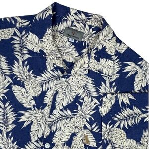 Vintage Aloha Shirt 90s Mens XL Blue Pineapple Hawaiian Tropical USA Made Camp